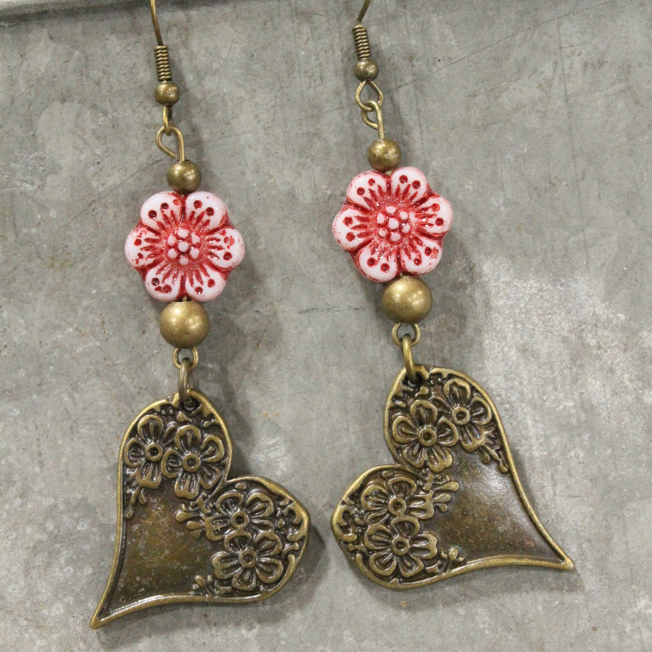 Czech & Bronze Shades of Pink Charm Dangle Earrings