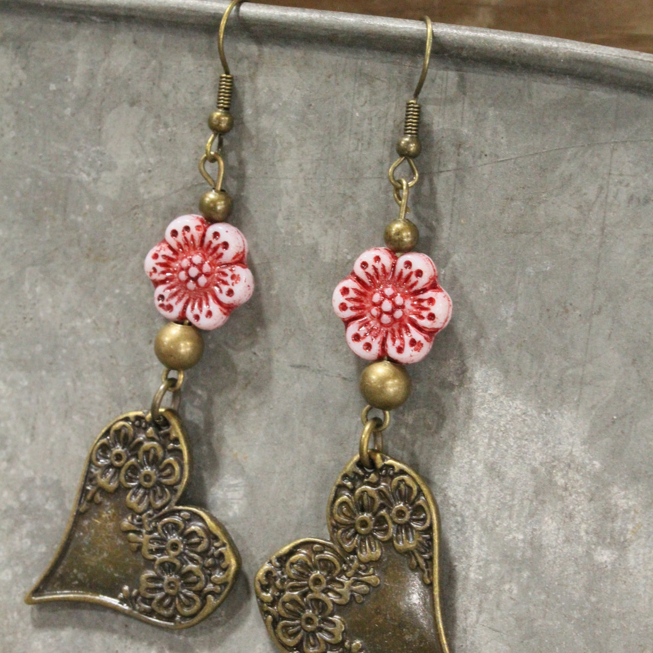 Czech & Bronze Shades of Pink Charm Dangle Earrings