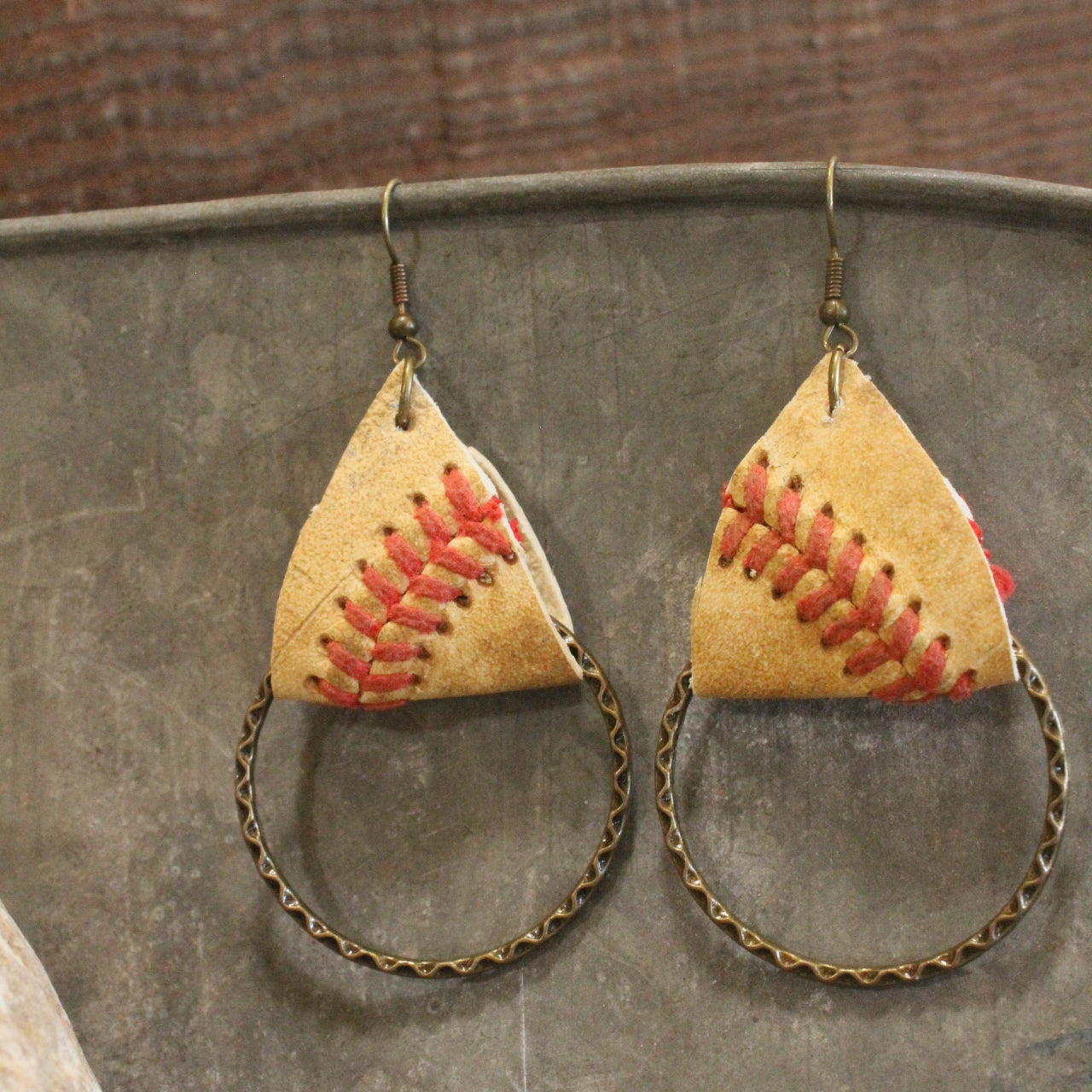 Leather & Thread Baseball Earrings