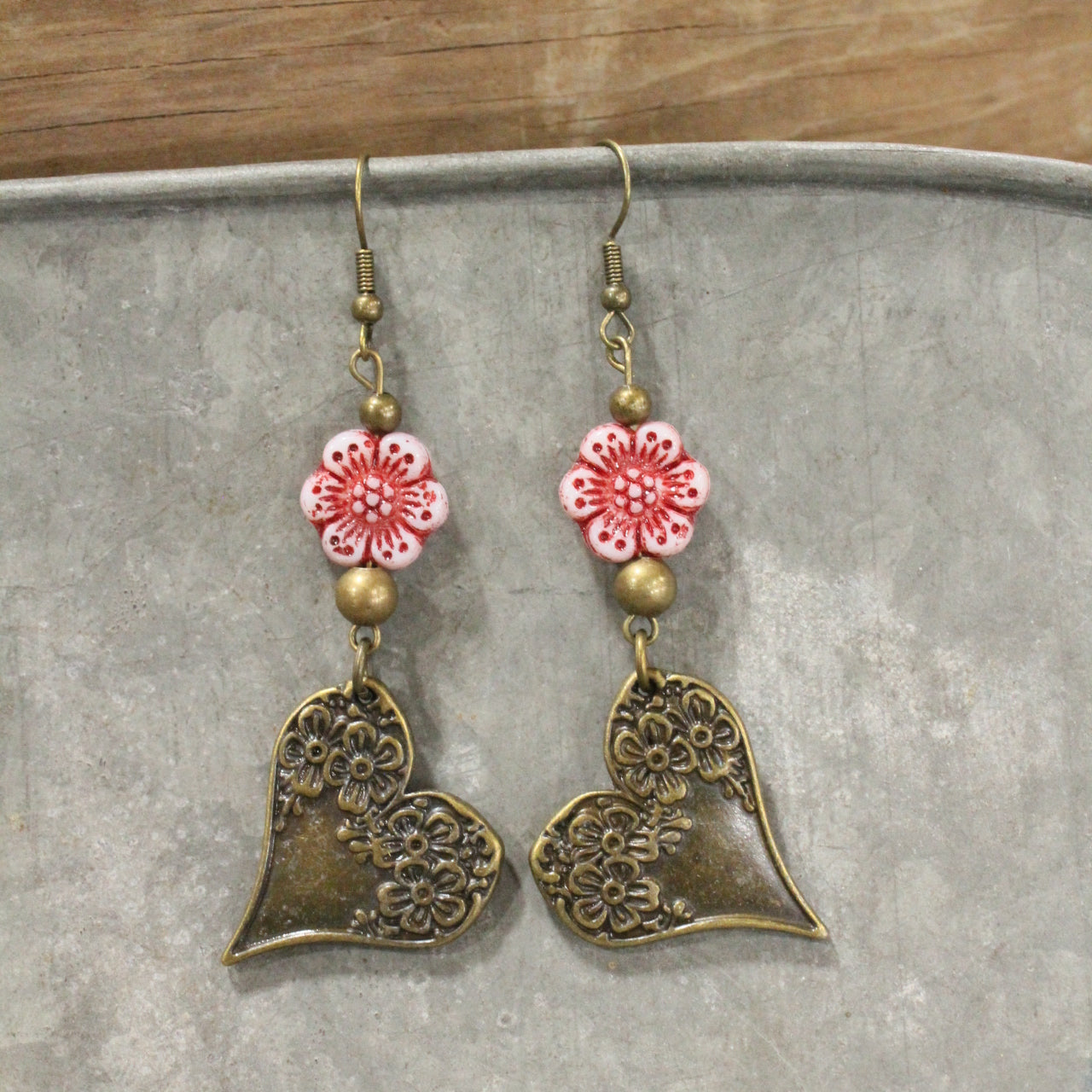 Czech & Bronze Shades of Pink Charm Dangle Earrings