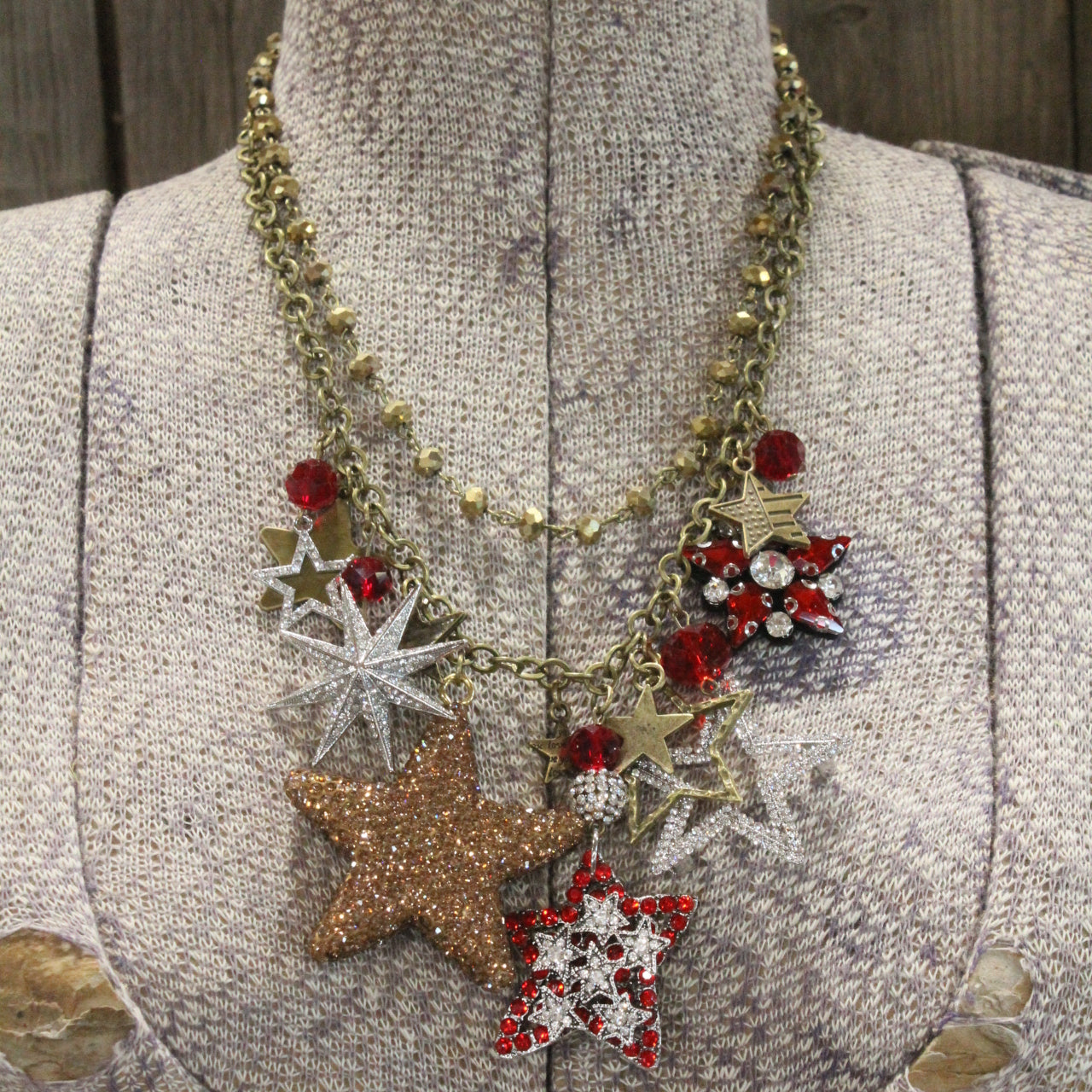 Star Spangled Banner Golden Charm'd Necklace