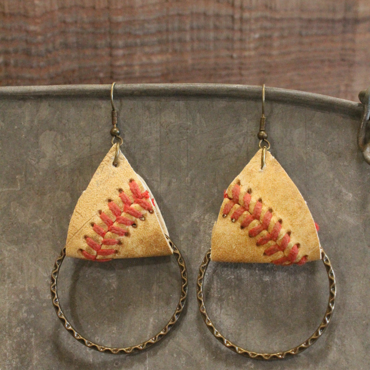 Leather & Thread Baseball Earrings