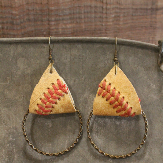 Leather & Thread Baseball Earrings