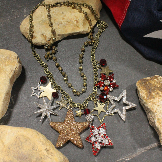 Star Spangled Banner Golden Charm'd Necklace