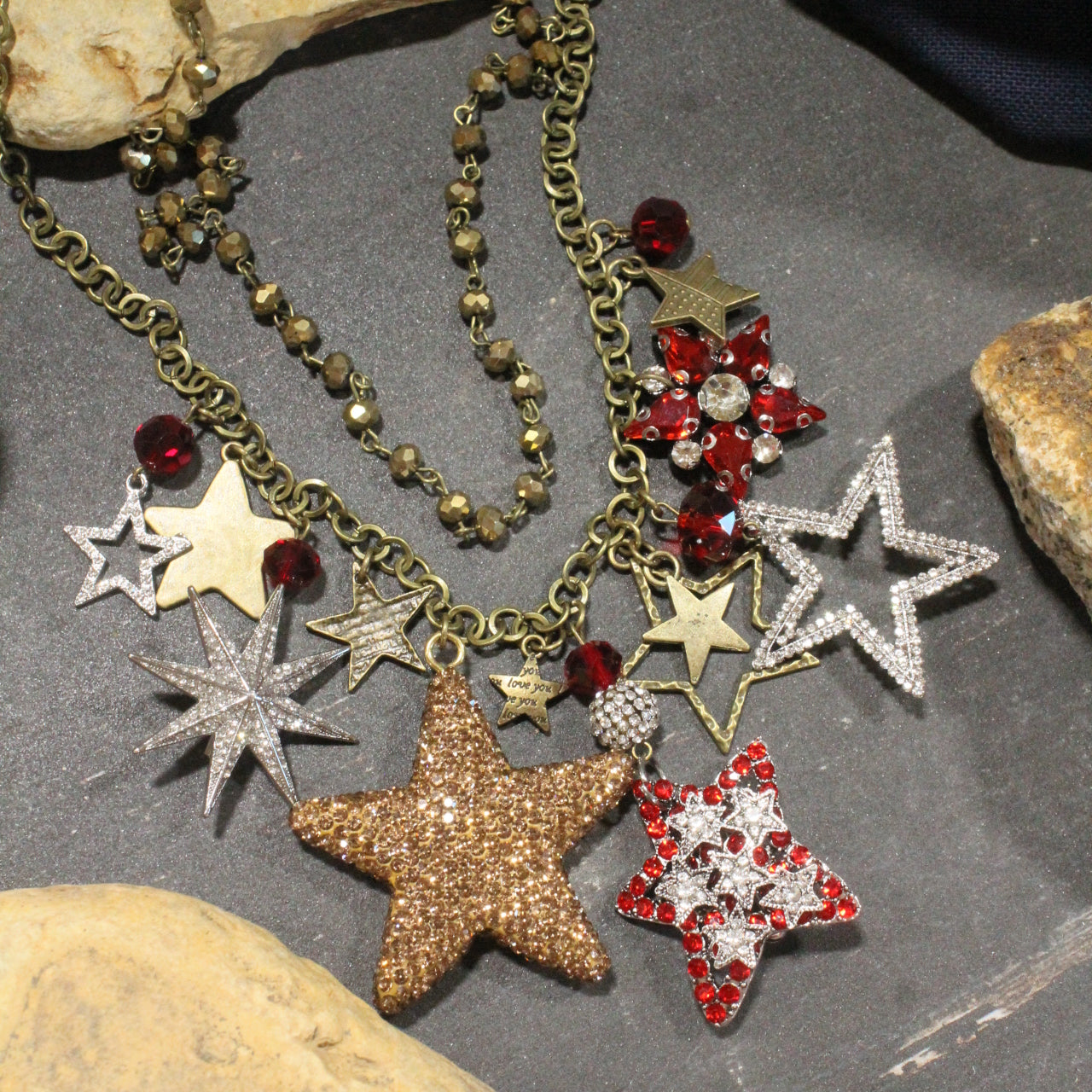 Star Spangled Banner Golden Charm'd Necklace