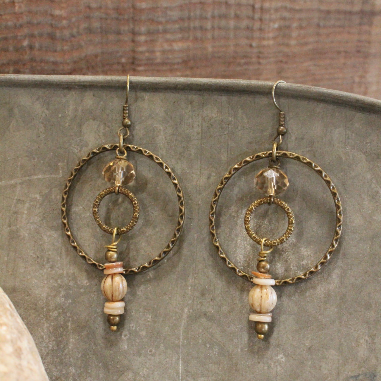 Czech Flower Neutral Stone Dangle Earrings