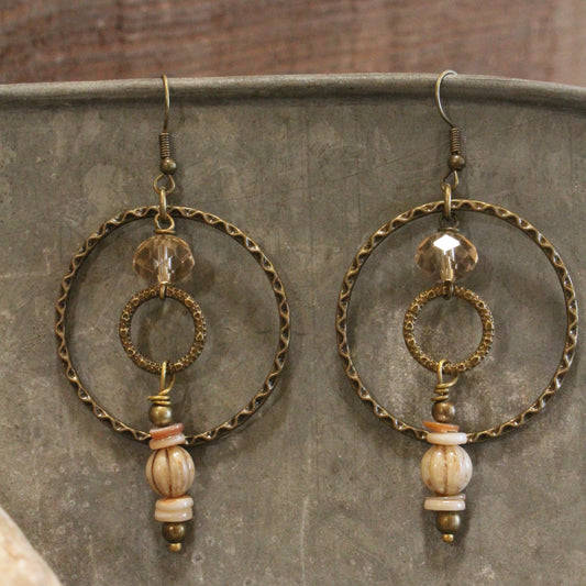 Czech Flower Neutral Stone Dangle Earrings