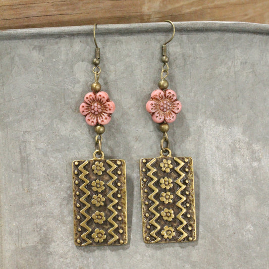 Garden Blooms Czech Blushing Pink Charm Dangle Earrings