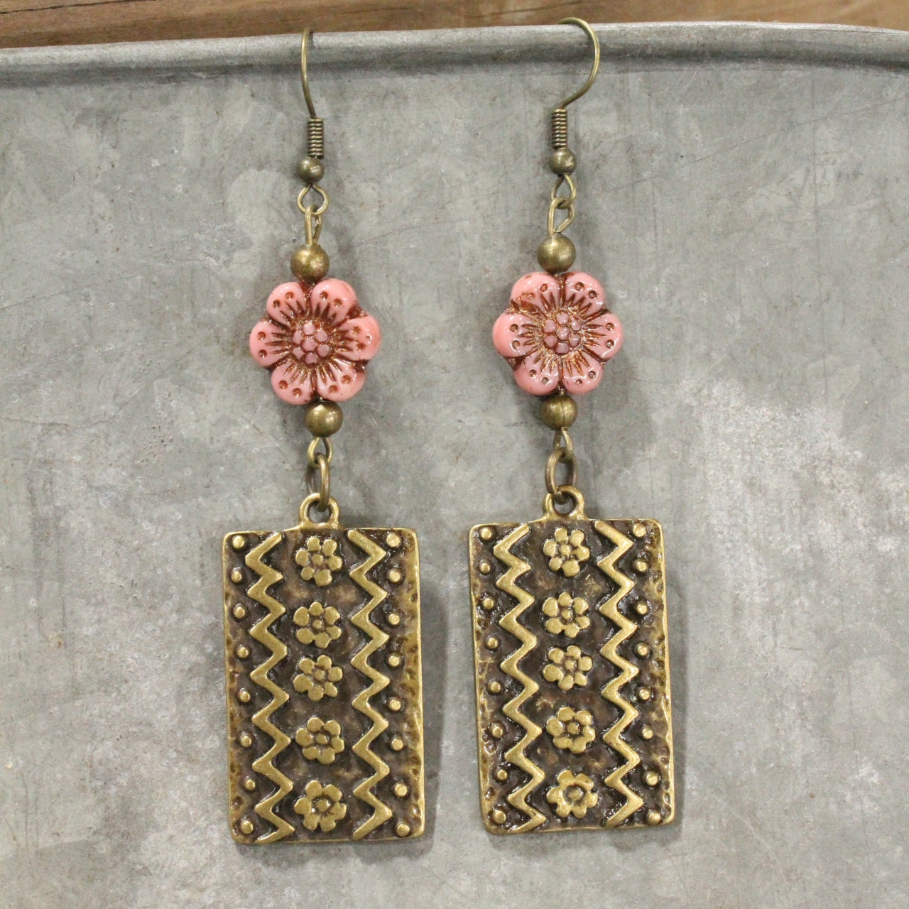 Garden Blooms Czech Blushing Pink Charm Dangle Earrings