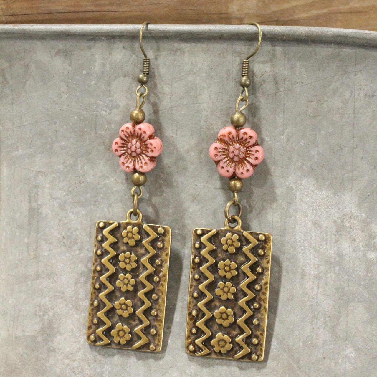 Garden Blooms Czech Blushing Pink Charm Dangle Earrings