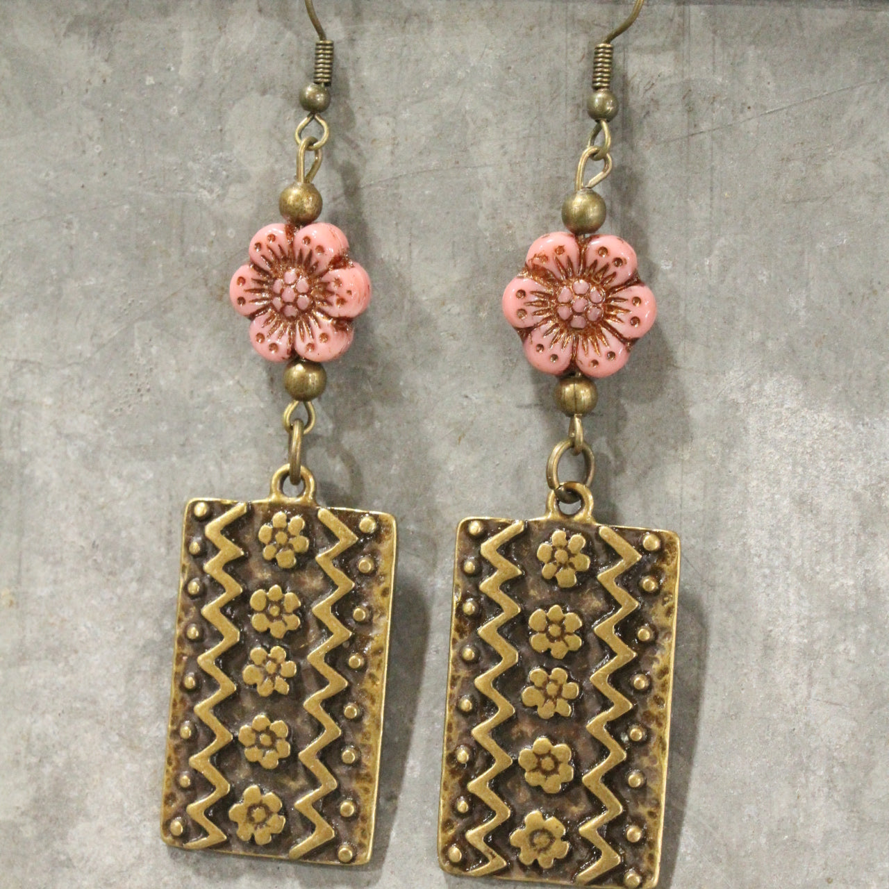 Garden Blooms Czech Blushing Pink Charm Dangle Earrings