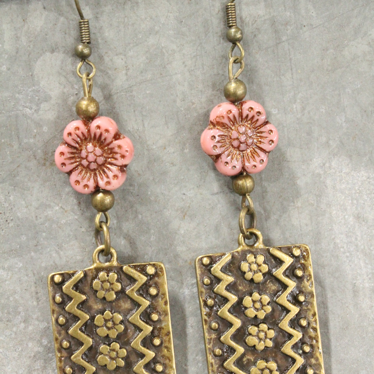 Garden Blooms Czech Blushing Pink Charm Dangle Earrings