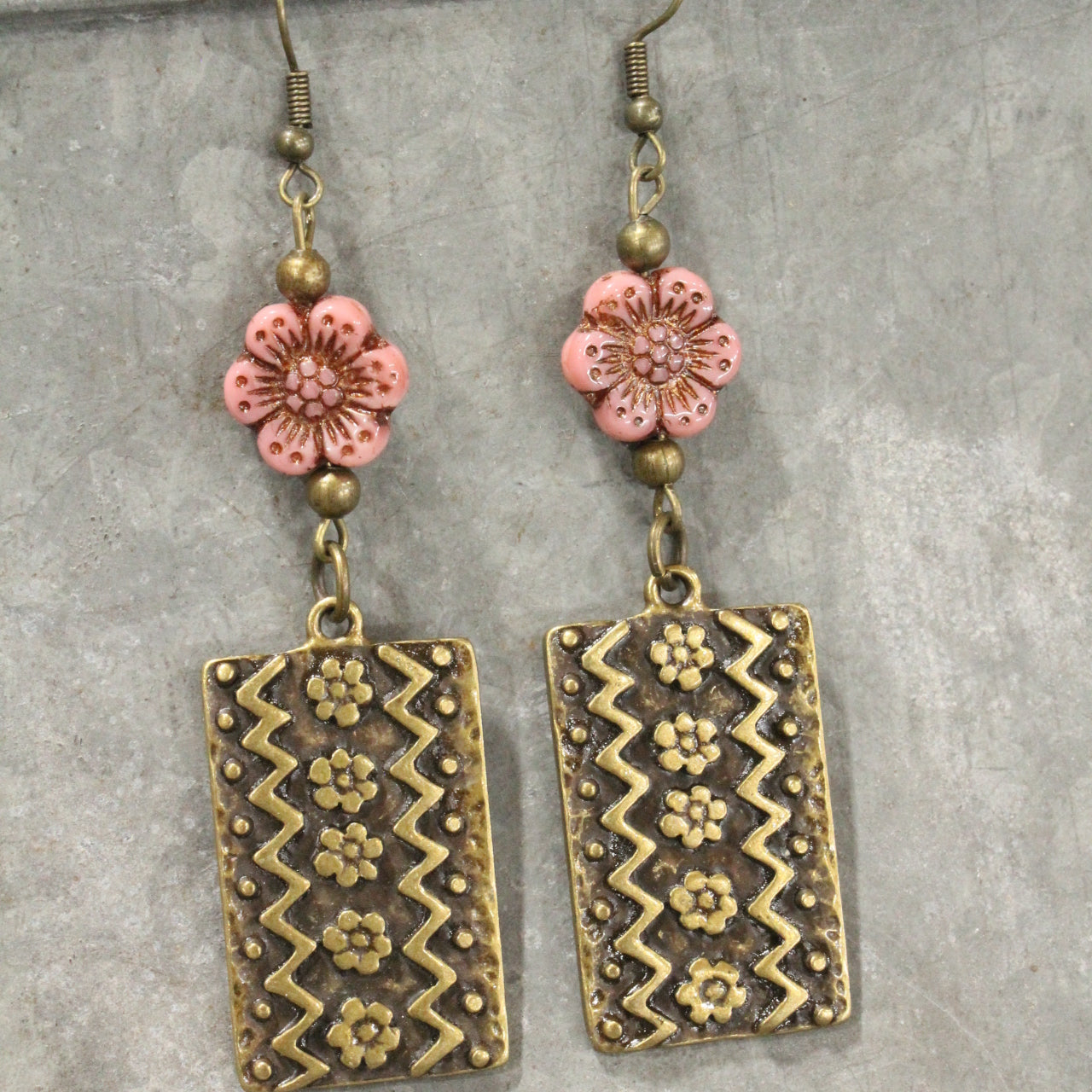 Garden Blooms Czech Blushing Pink Charm Dangle Earrings