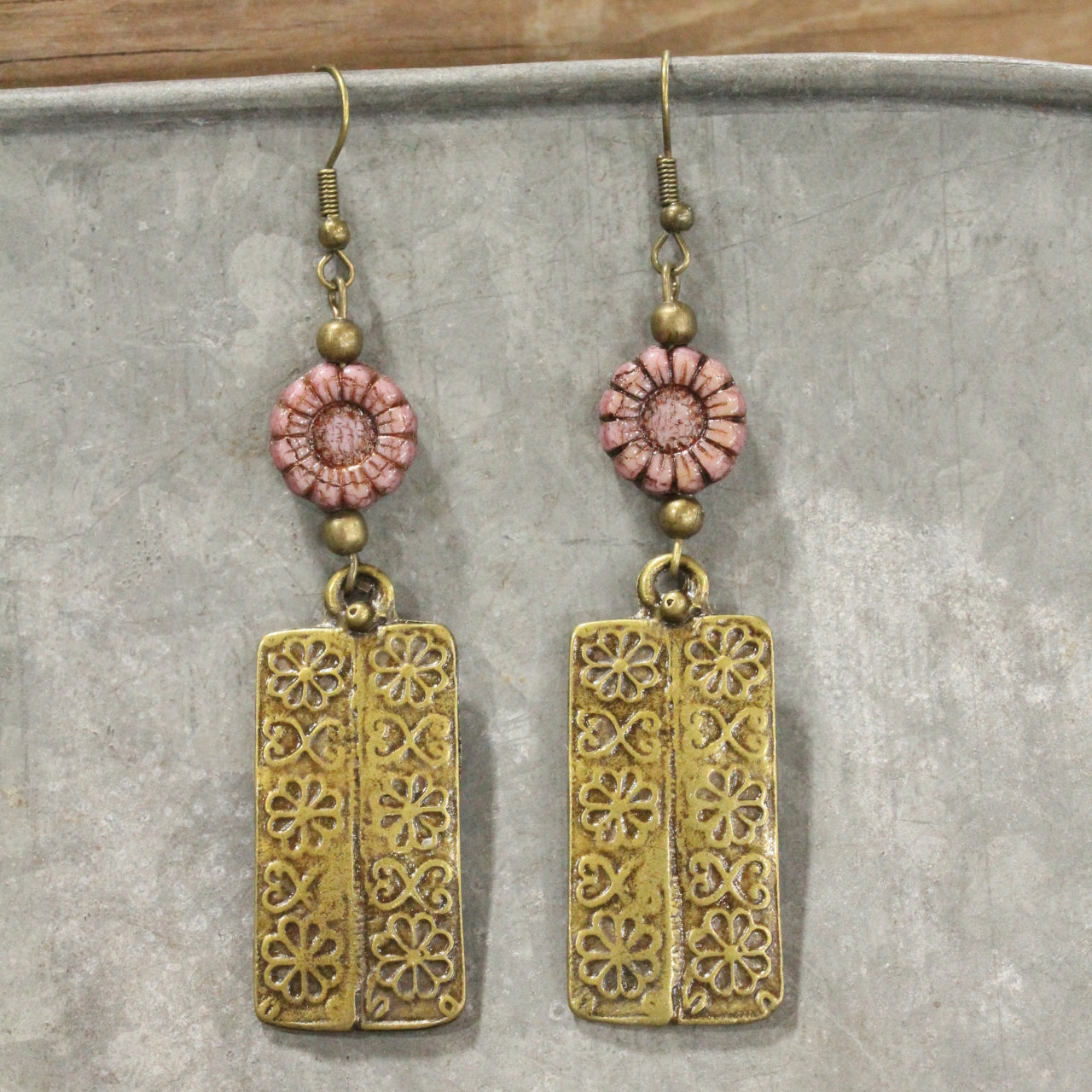 Flower Power Czech Plum Dangle Earrings
