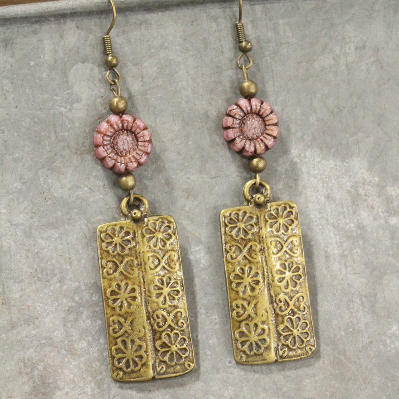 Flower Power Czech Plum Dangle Earrings