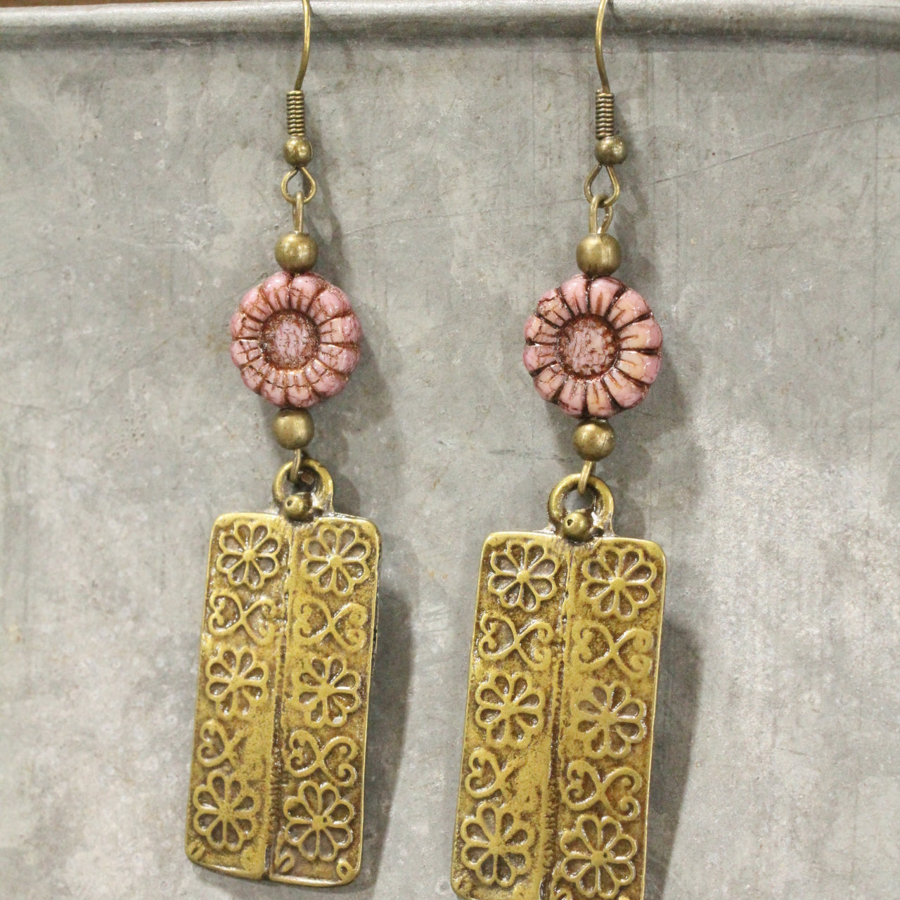 Flower Power Czech Plum Dangle Earrings