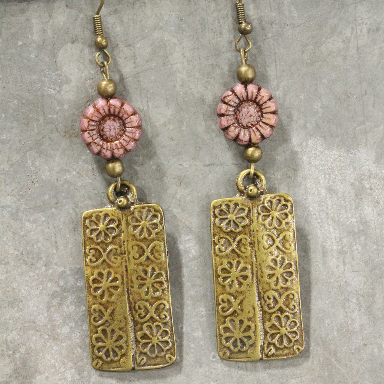 Flower Power Czech Plum Dangle Earrings