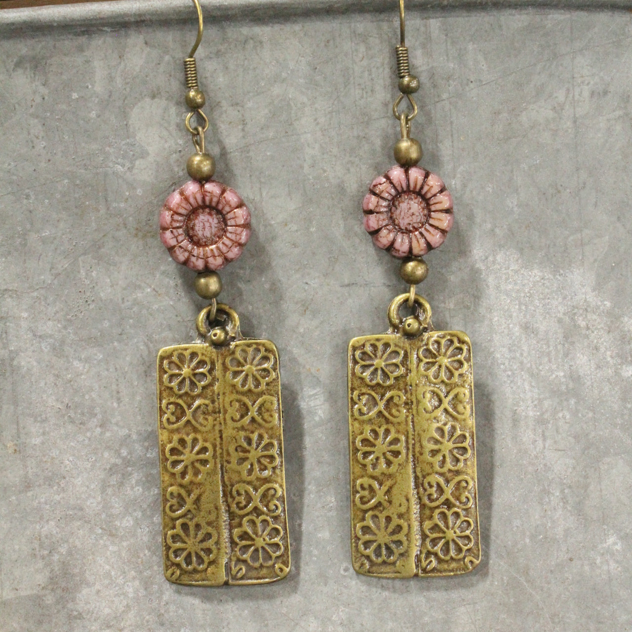 Flower Power Czech Plum Dangle Earrings