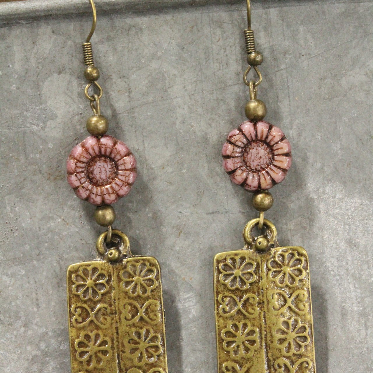 Flower Power Czech Plum Dangle Earrings