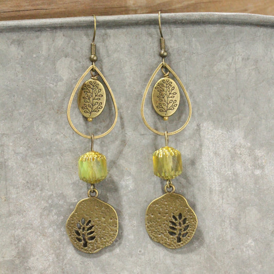 Fern Frenzy Czech Glass Dangle Drop Earrings