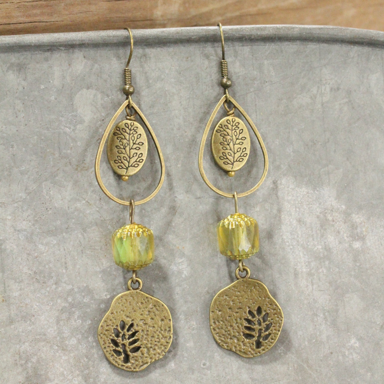 Fern Frenzy Czech Glass Dangle Drop Earrings