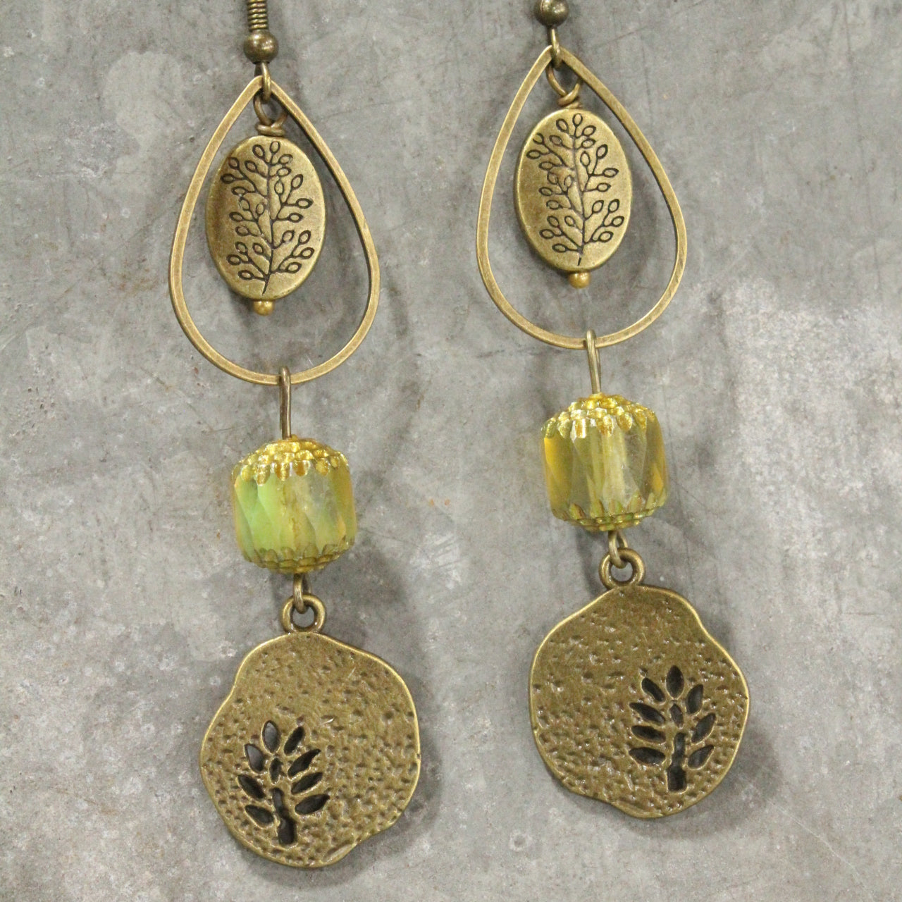 Fern Frenzy Czech Glass Dangle Drop Earrings