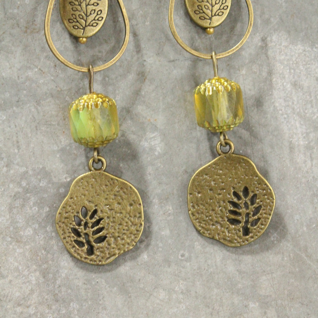 Fern Frenzy Czech Glass Dangle Drop Earrings