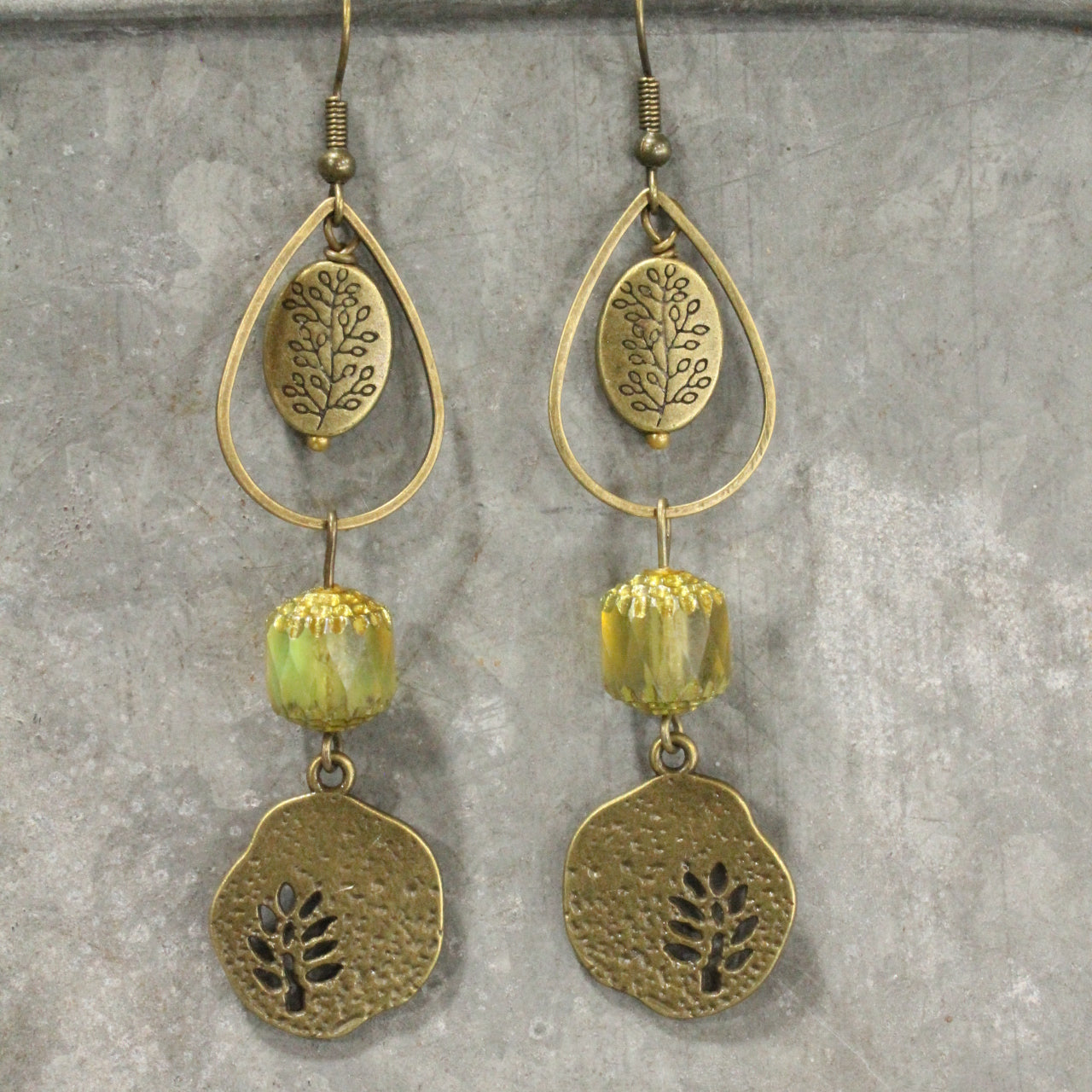 Fern Frenzy Czech Glass Dangle Drop Earrings