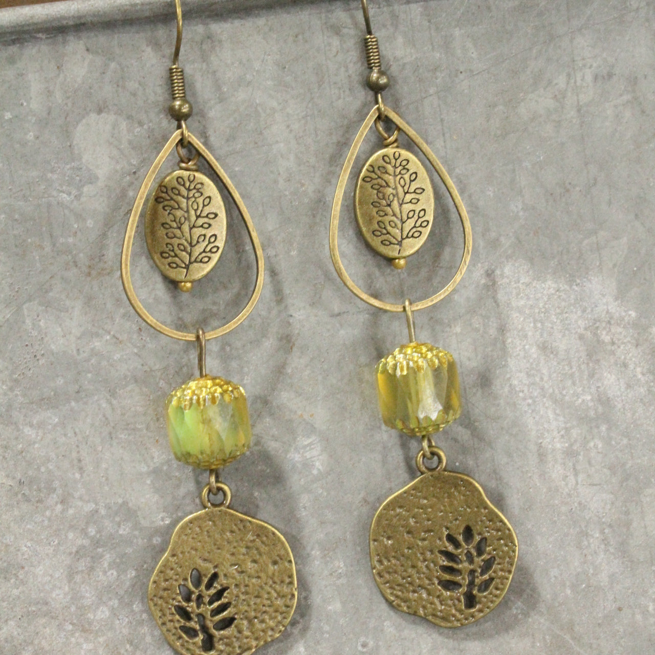 Fern Frenzy Czech Glass Dangle Drop Earrings