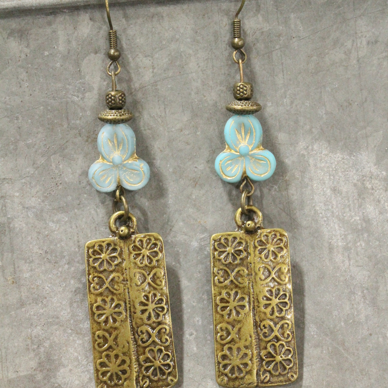 Flower Power Czech Blue Dangle Earrings