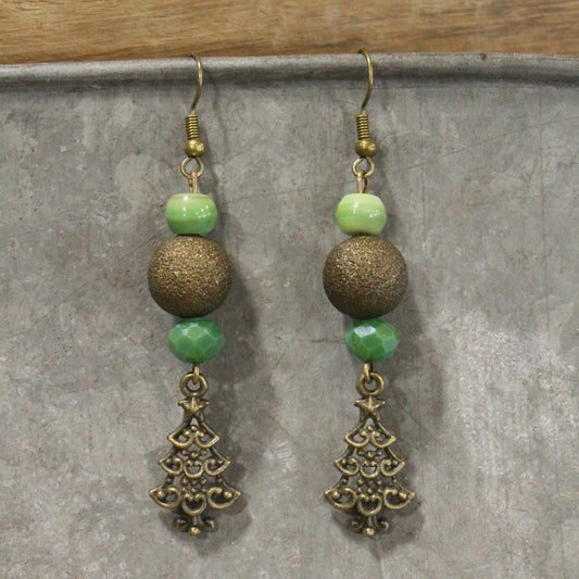 Lighting Up The Christmas Tree Green Dangle Drop Earrings