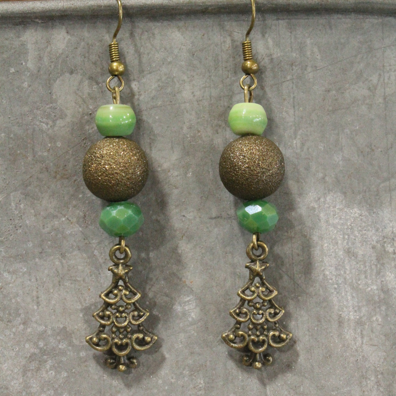 Lighting Up The Christmas Tree Green Dangle Drop Earrings