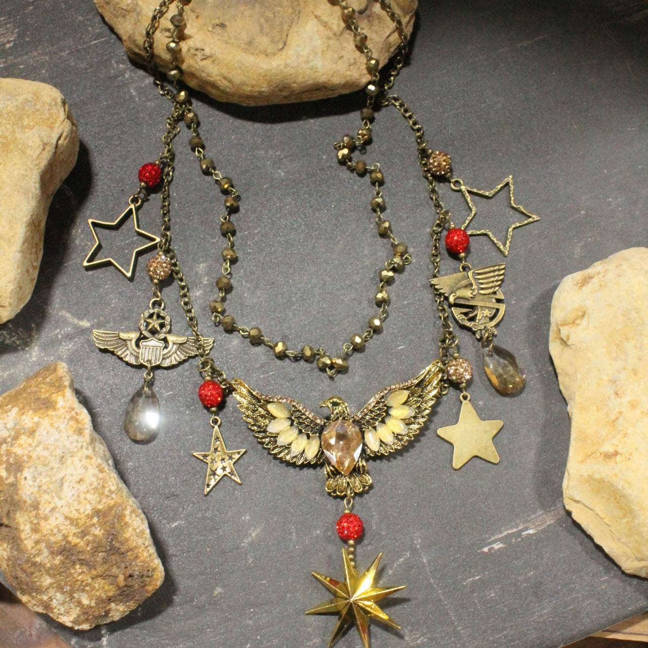 Fly Like An Eagle Golden Charm'd Necklace