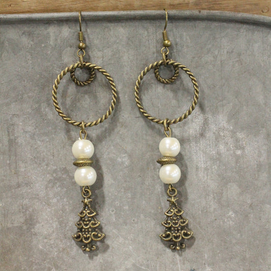 Lighting Up The Christmas Tree Pearl Dangle Drop Earrings
