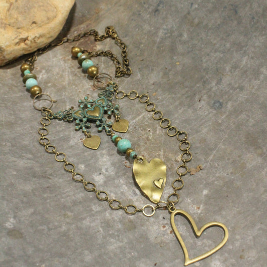 Bronze & Turquoise Heart Layered Necklace