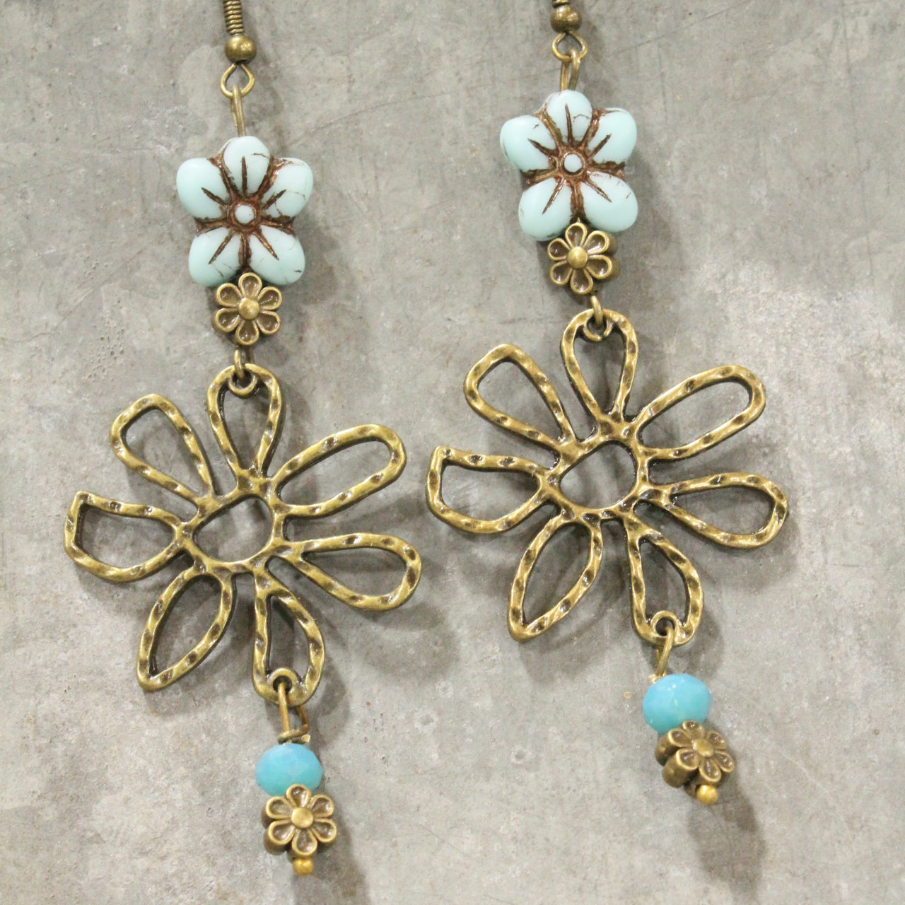 Fancy Flowers Blue Charm Dangle Earrings