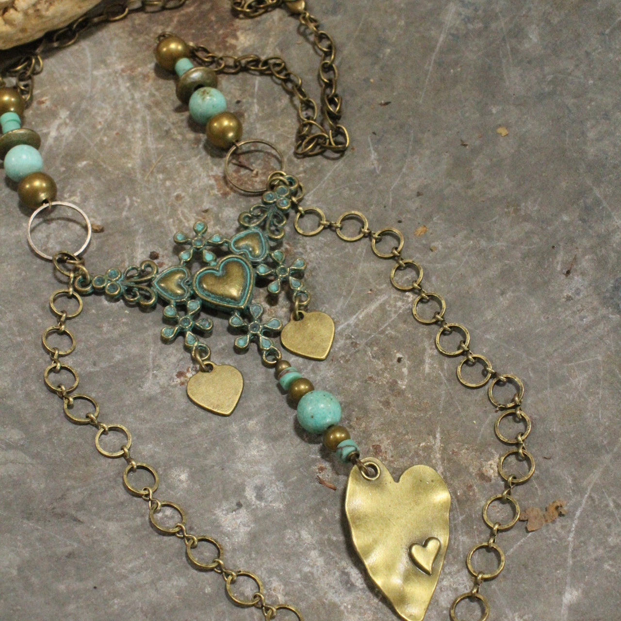 Bronze & Turquoise Heart Layered Necklace