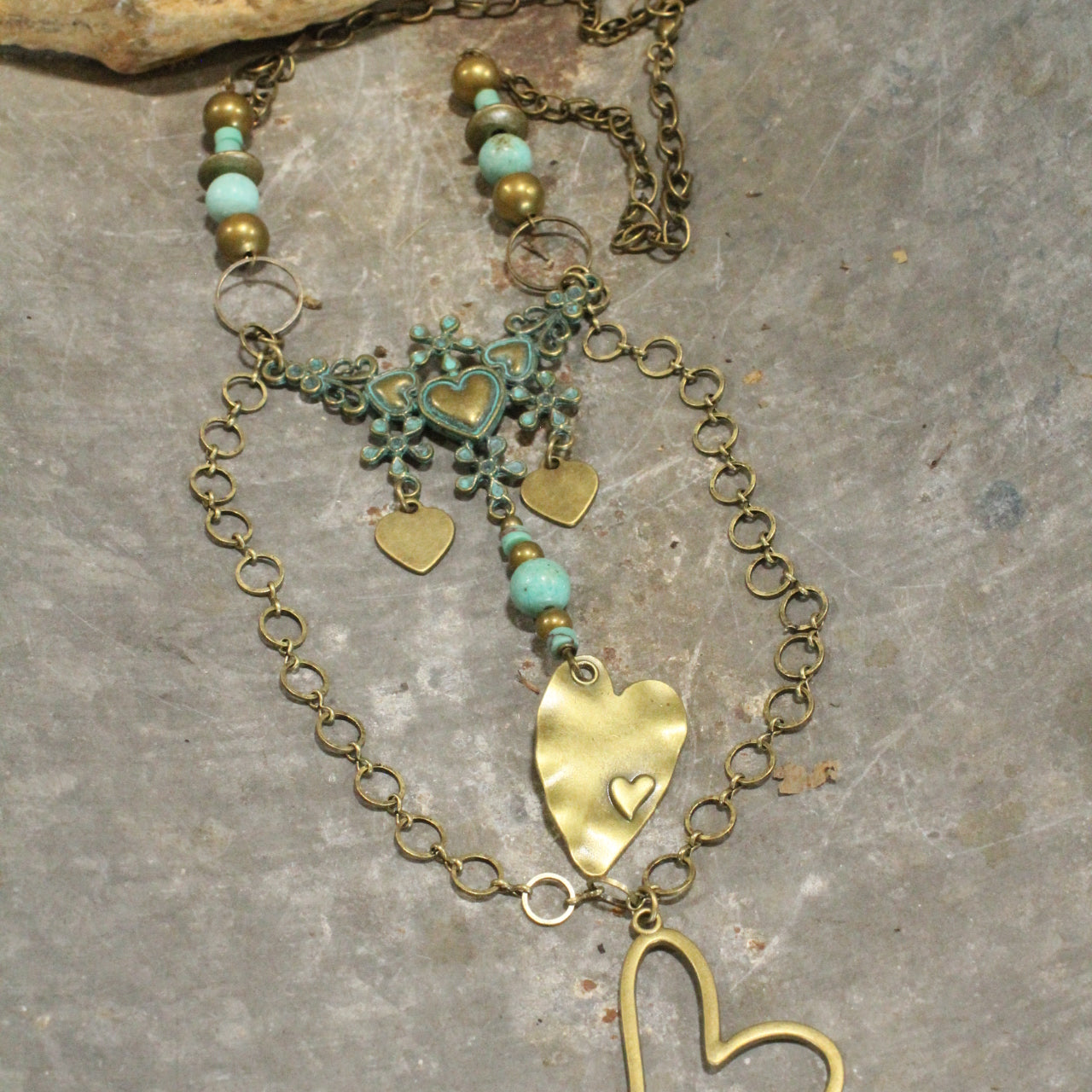 Bronze & Turquoise Heart Layered Necklace