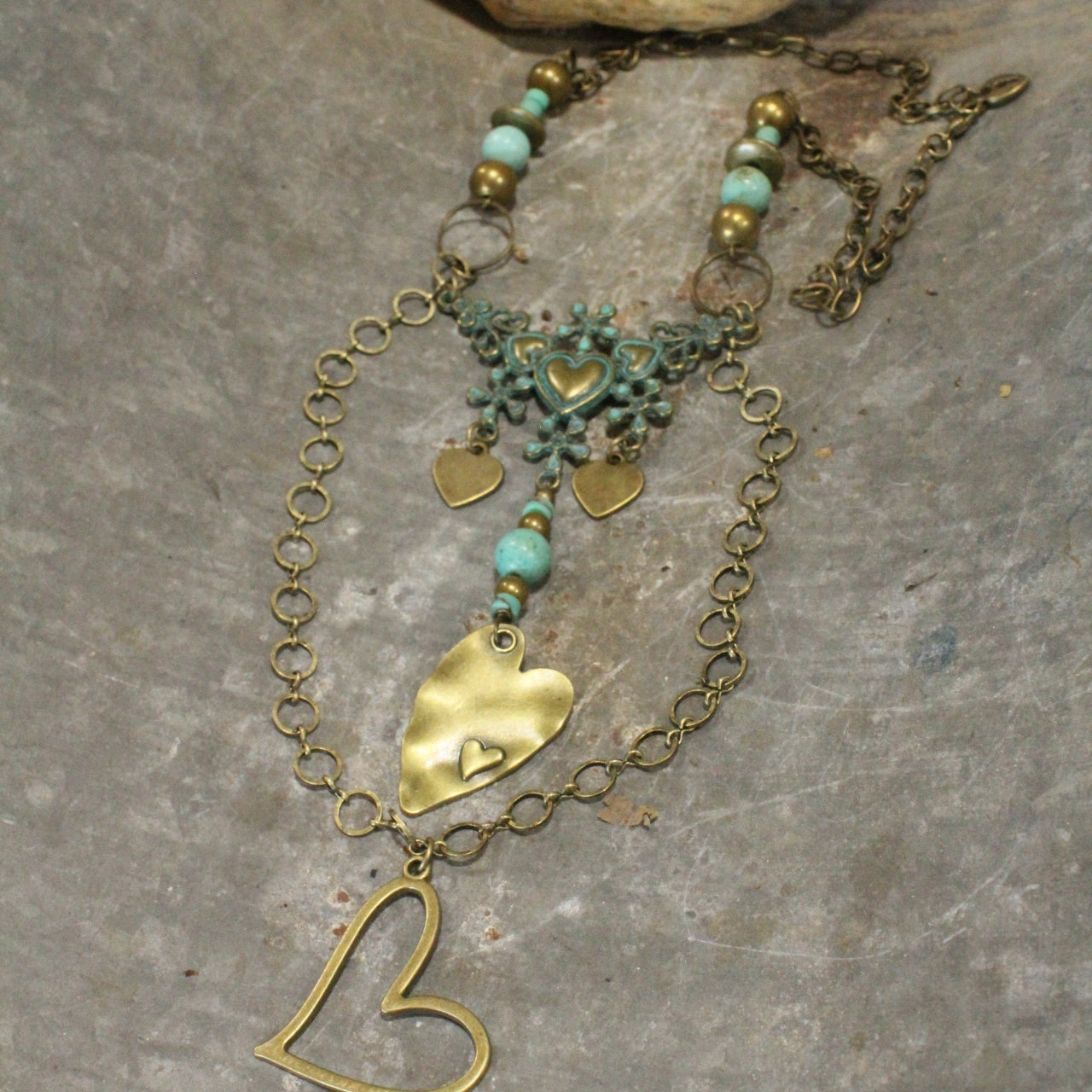 Bronze & Turquoise Heart Layered Necklace