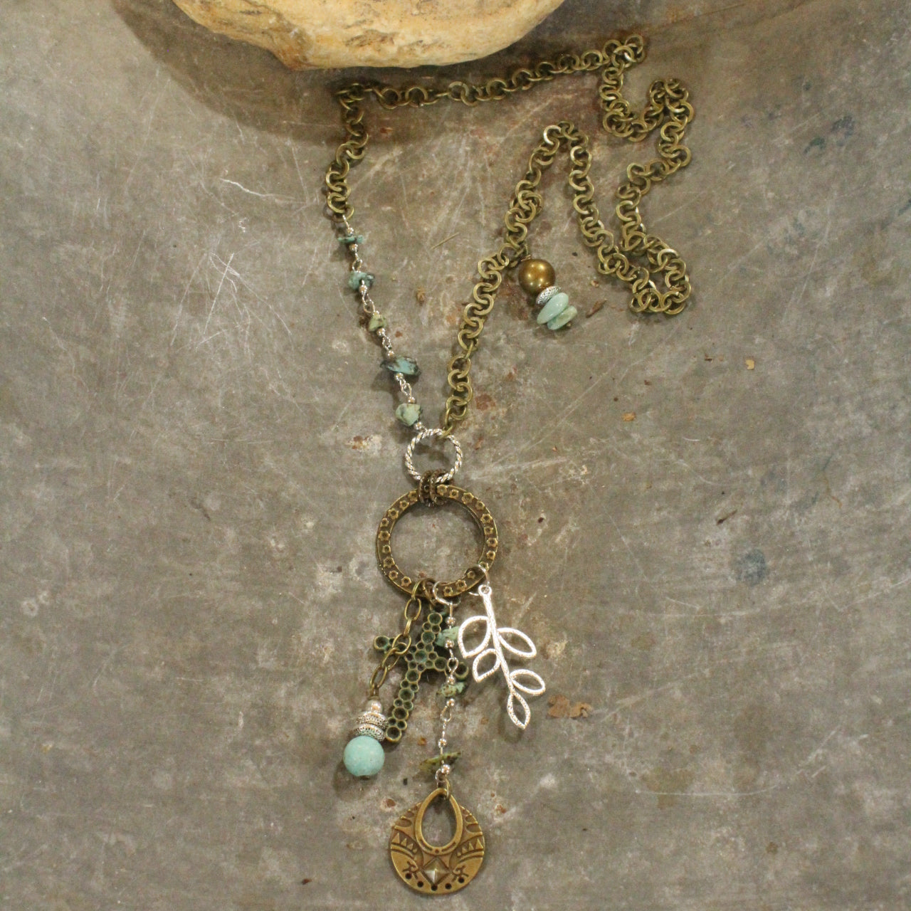 Mixed Metals Charm Dangle Necklace