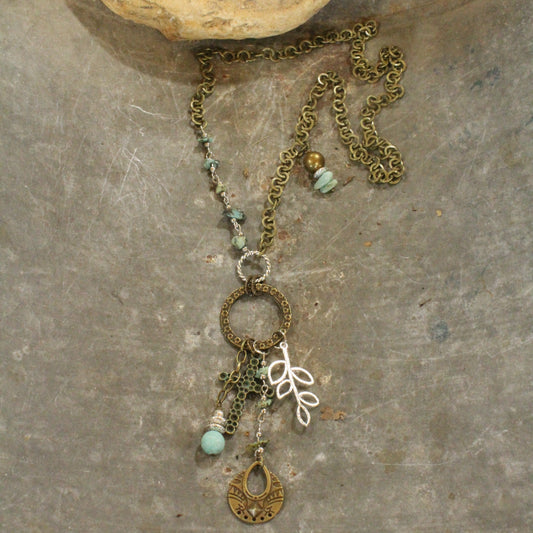 Mixed Metals Charm Dangle Necklace