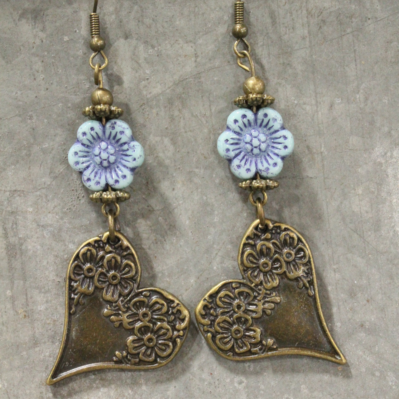 Czech & Bronze Icy Blue Charm Dangle Earrings