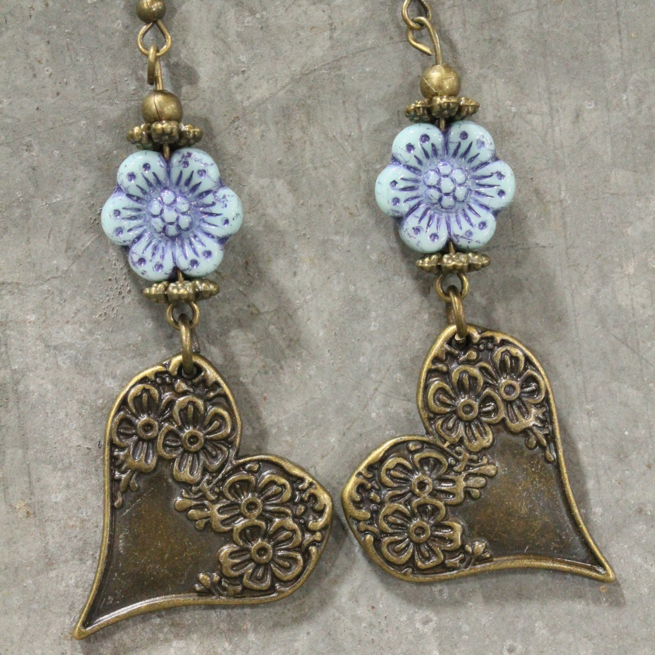 Czech & Bronze Icy Blue Charm Dangle Earrings