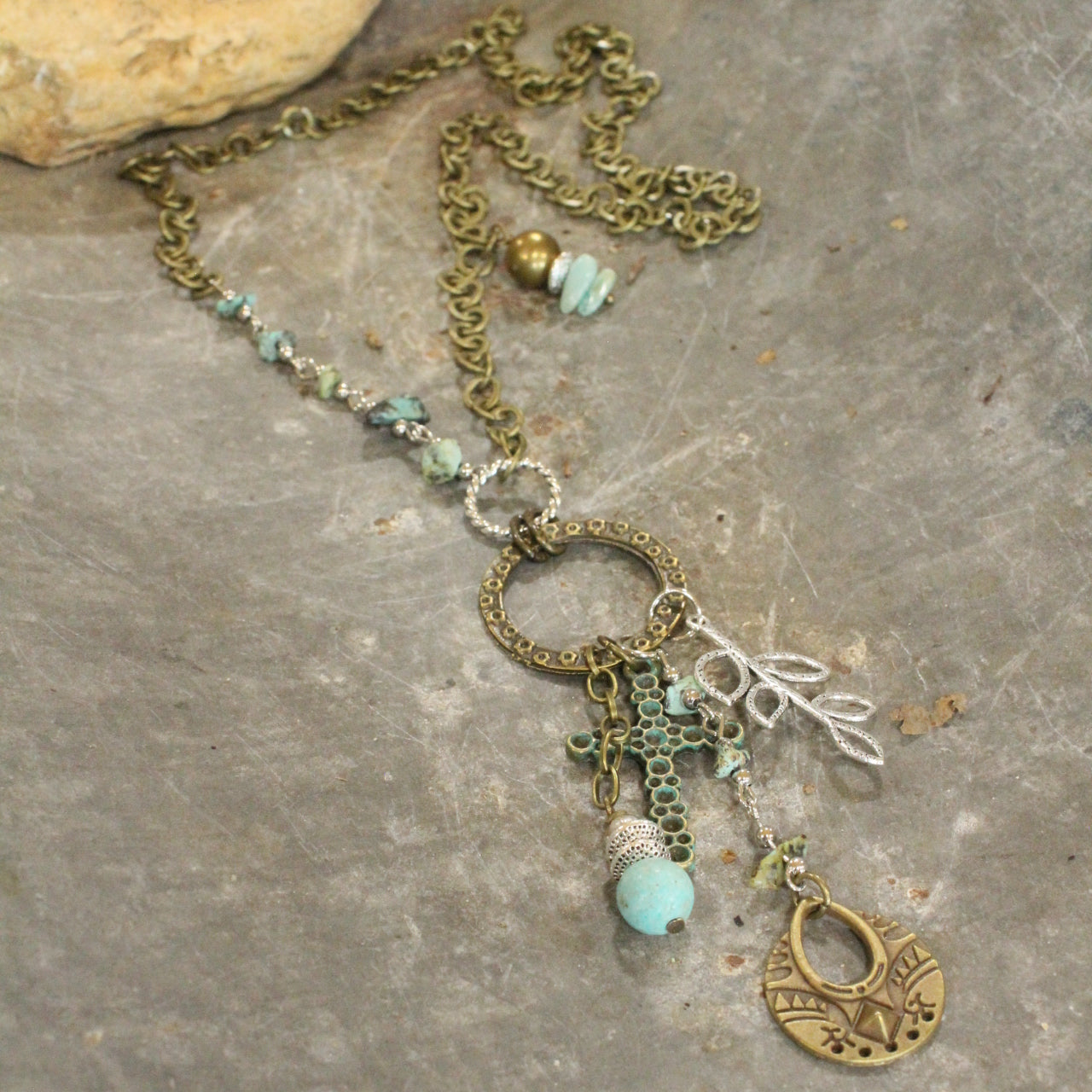 Mixed Metals Charm Dangle Necklace