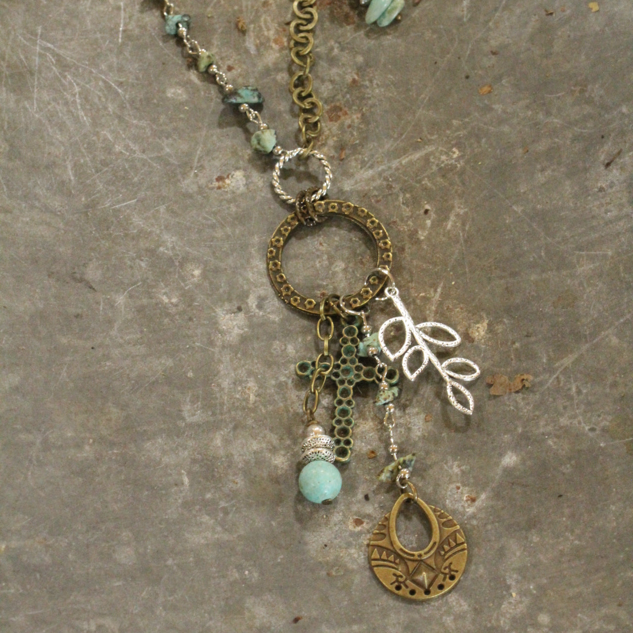 Mixed Metals Charm Dangle Necklace