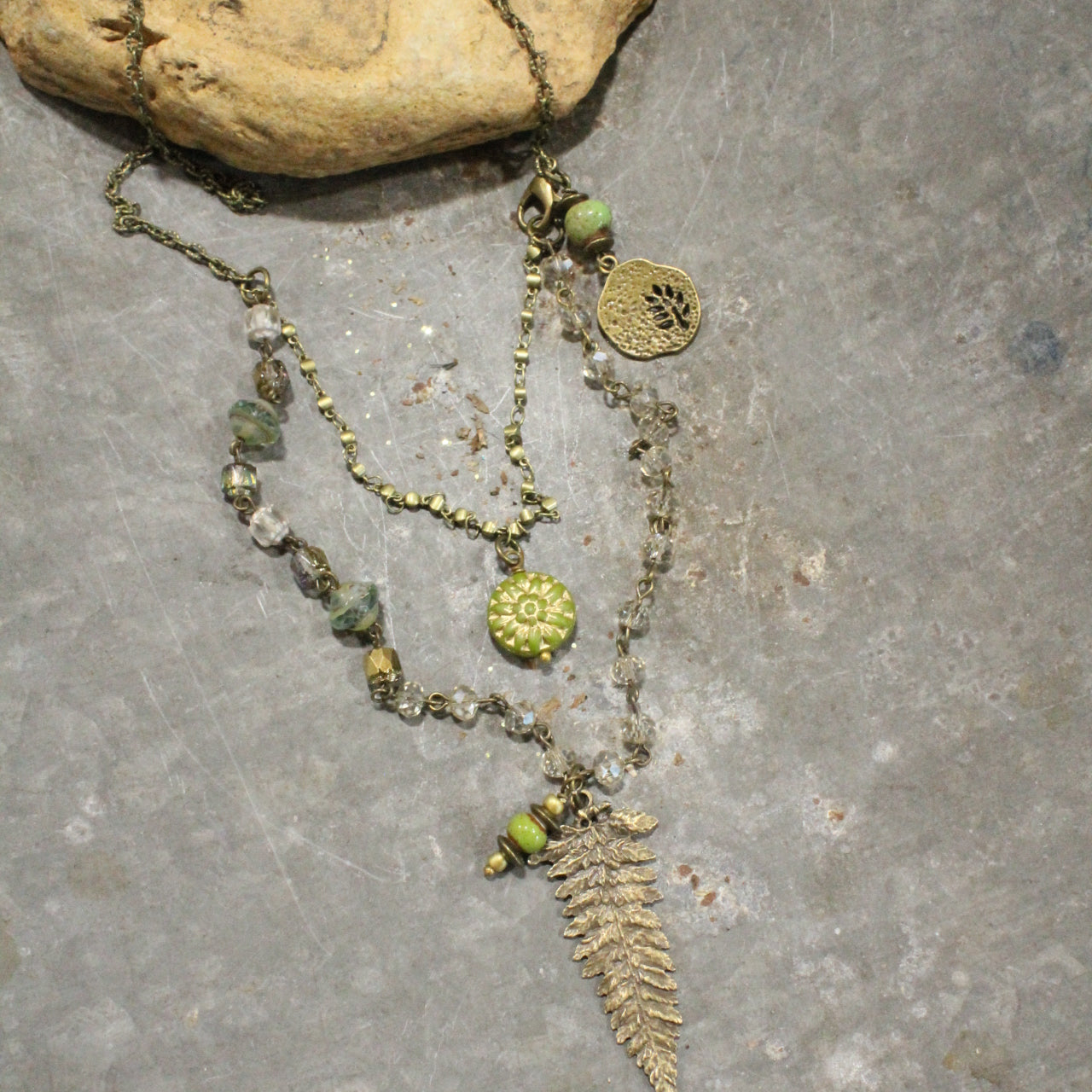 Fern Frenzy Czech Glass Layered Necklace