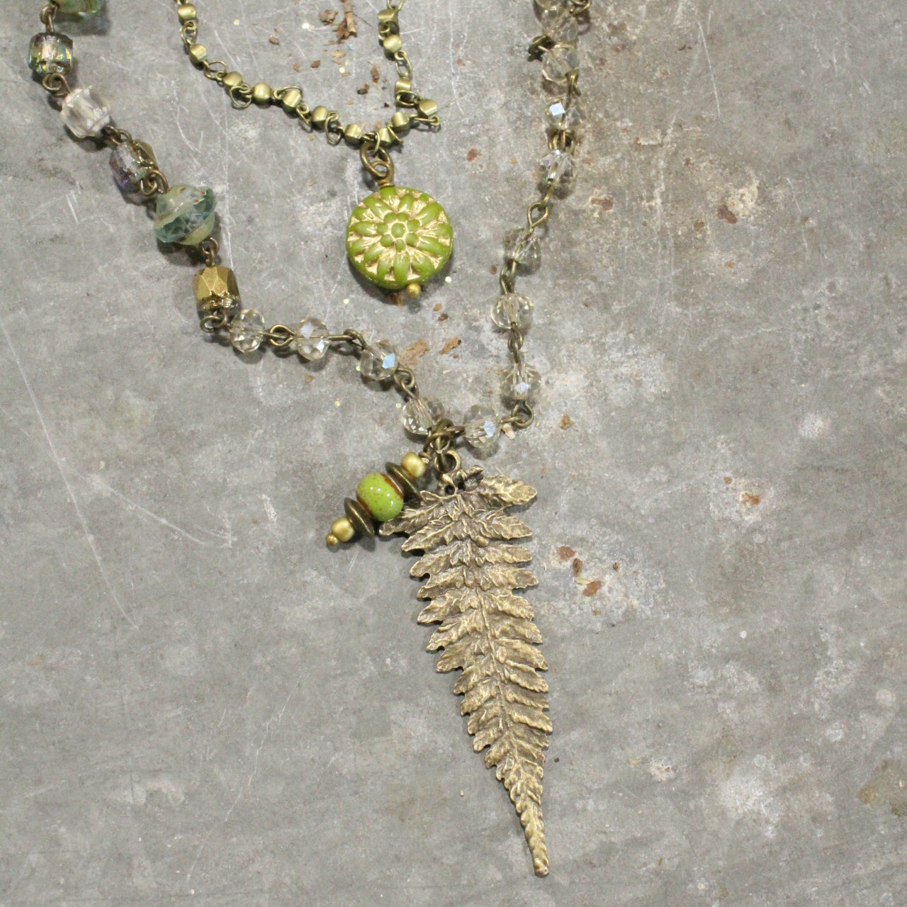 Fern Frenzy Czech Glass Layered Necklace