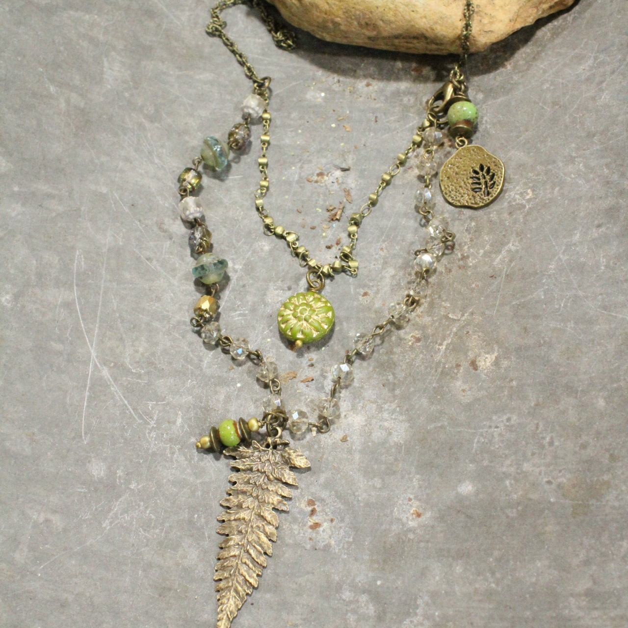 Fern Frenzy Czech Glass Layered Necklace