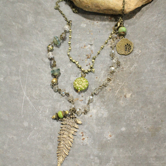 Fern Frenzy Czech Glass Layered Necklace