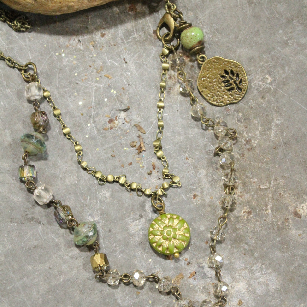 Fern Frenzy Czech Glass Layered Necklace